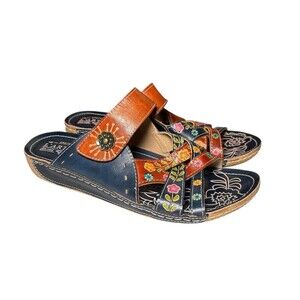 L’Artiste Spring Step Womens Leigh Leather Slide Sandal Navy Flower EU 41  US 10